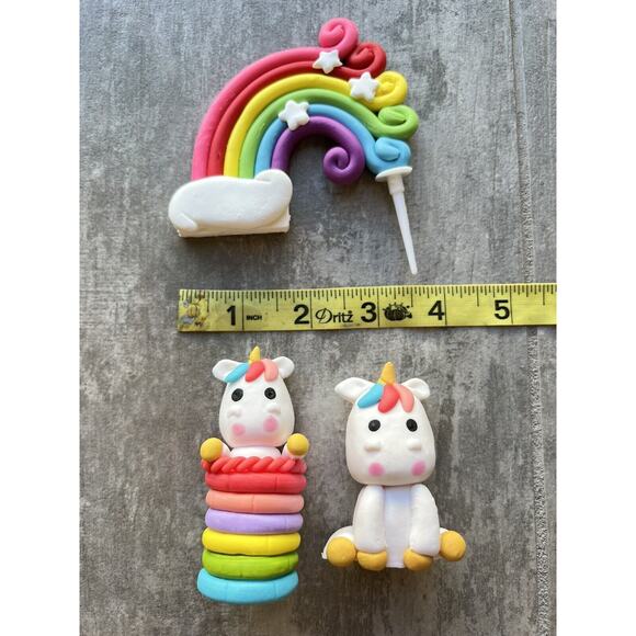 Unicorn Rainbow Cloud Set of 3 Cake Cupcake Birthday Toppers Toddler Girls Party - Picture 6 of 7